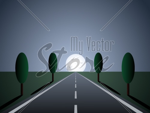 vector empty road - moon light