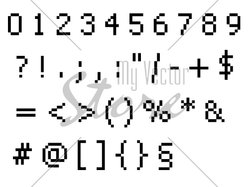 vector pixel font - numbers and symbols characters