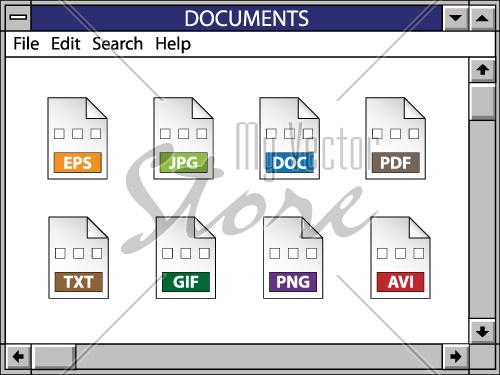 vector nostalgic window including document icons