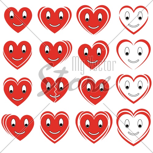 set of vector smile hearts