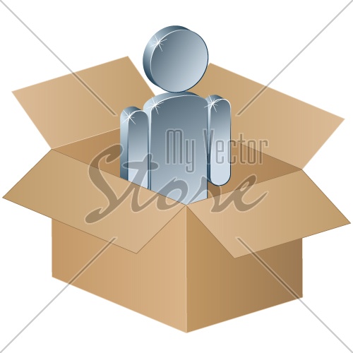 vector shipping box with metallic man