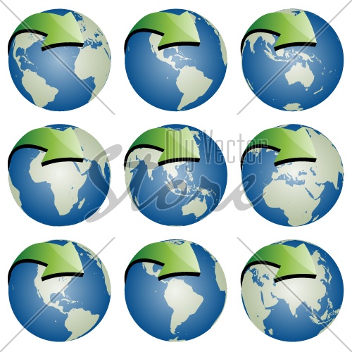 vector globes with arrows