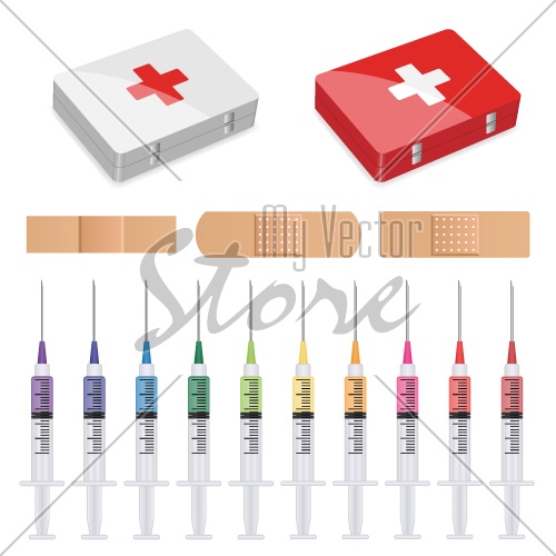 vector first aid, plasters and syringes