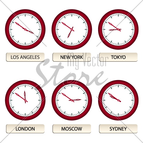 vector clock faces - timezones