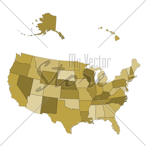 Vector USA map -  states separated in the groups