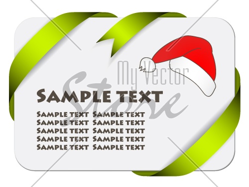 Vector festive card with ribbon and christmas hat