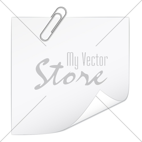 vector white note paper with paperclip