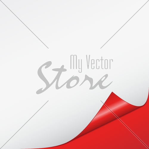 vector white bended paper with red background