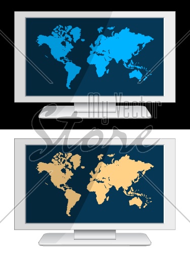 vector white lcd panel with world map