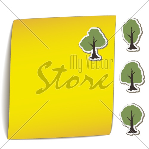 vector yellow bend paper with tree magnet