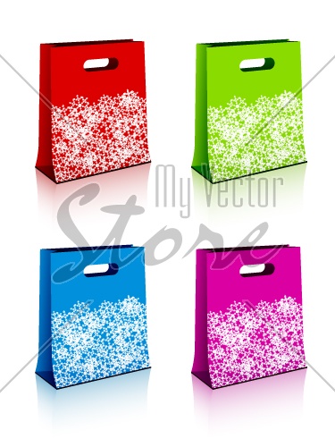 vector paper shopping bags with christmas snowflakes