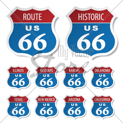 vector route 66 colored stickers