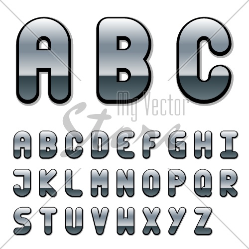 vector chrome font alphabet