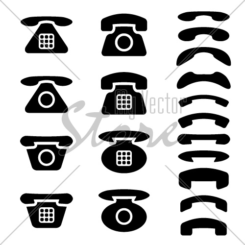 vector black old phone and receiver symbols