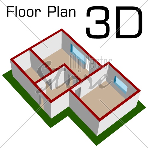 vector 3D empty house floor plan