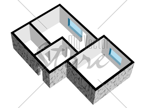 vector 3d house floor plan with stone texture