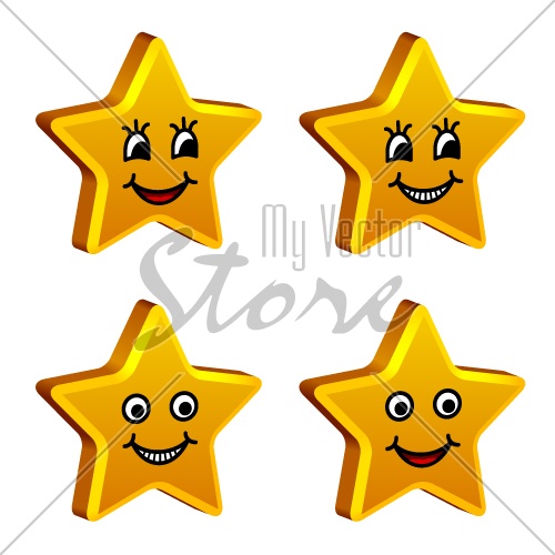 vector 3d golden smiling stars