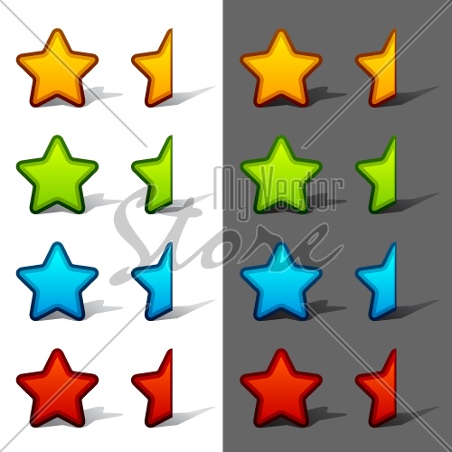 vector whole and half rating stars with shadow