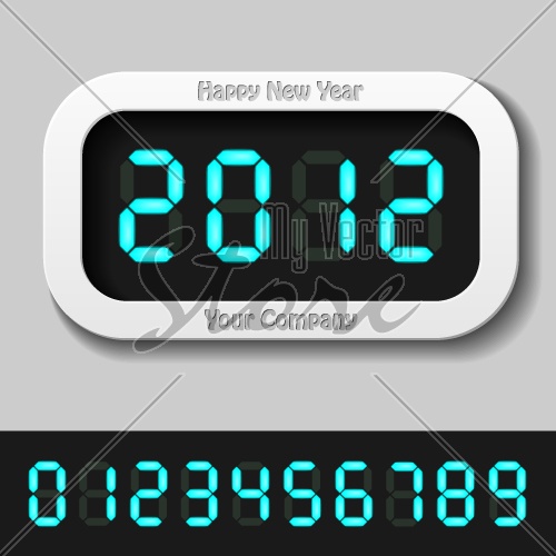 vector blue glowing digital numbers - new year 2012