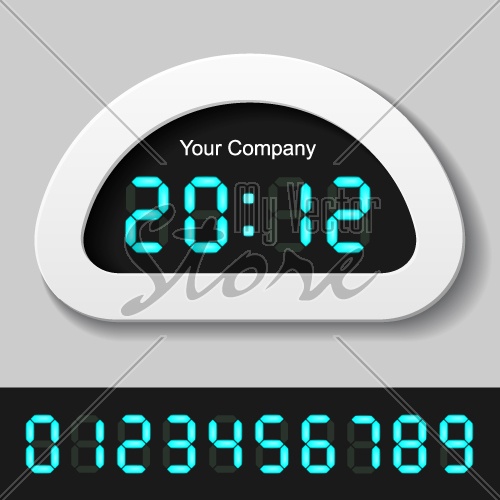 vector blue glowing digital numbers - clock or counter