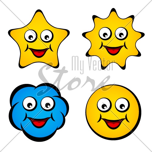 vector cartoon smiling face star sun cloud smiley