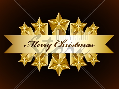 vector golden merry christmas stars label