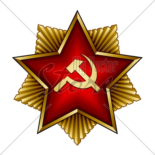 vector golden soviet badge - red star sickle and hammer