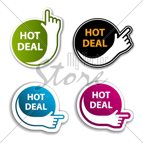 vector hand indicating hot deal stickers
