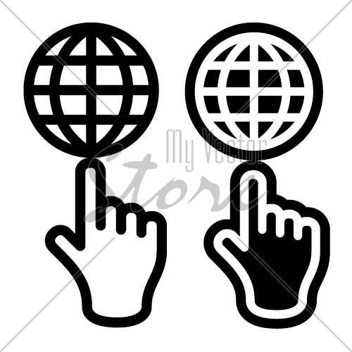 vector hand and globe black symbol