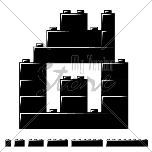 vector children plastic bricks toy house silhouette