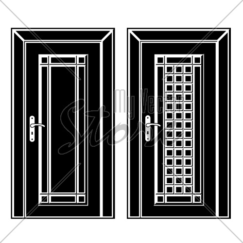 vector antique wooden door black icons