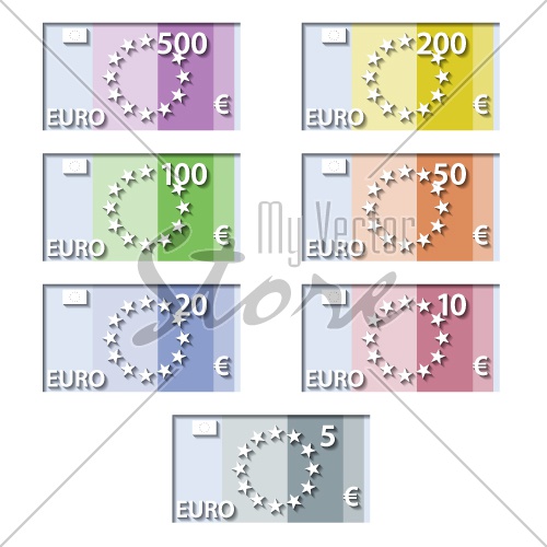 vector stylized euro paper bill banknotes