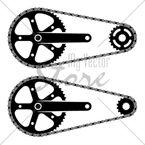 vector bicycle chain sprocket transmission silhouettes