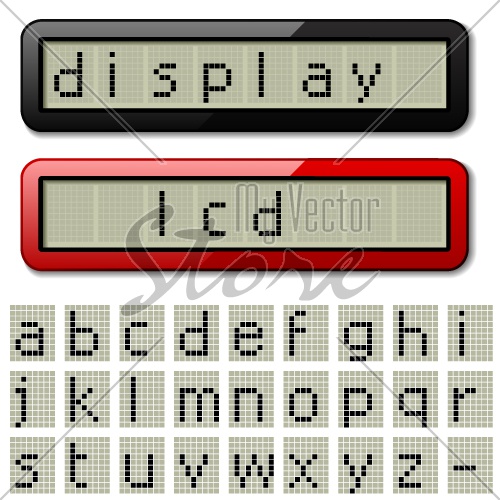 vector LCD display pixel font - lowercase characters