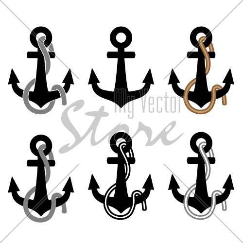 vector anchor with rope black symbols