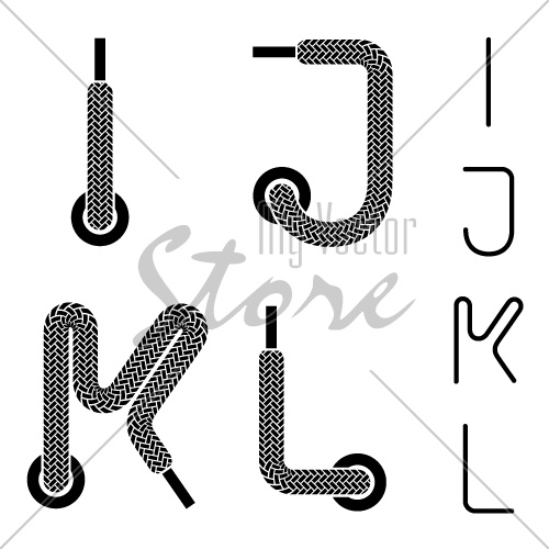 vector shoe lace alphabet letters I J K L
