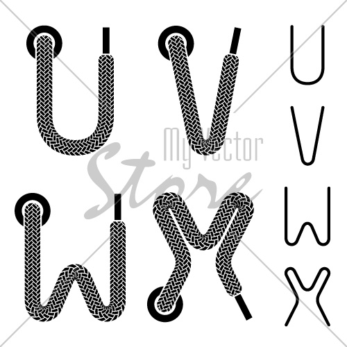vector shoe lace alphabet letters U V W X