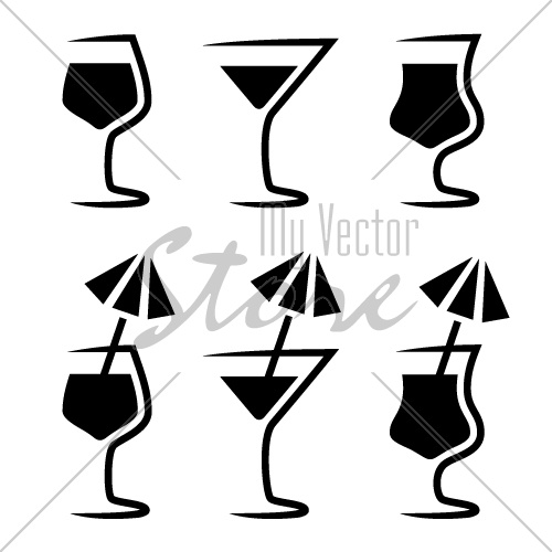 vector cocktail glass silhouette with parasol