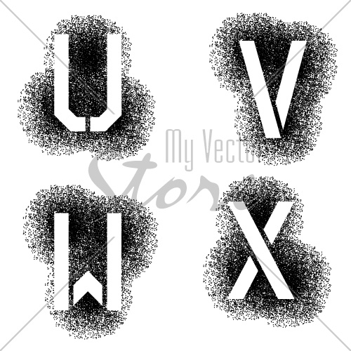 vector stencil angular spray font letters U V W X