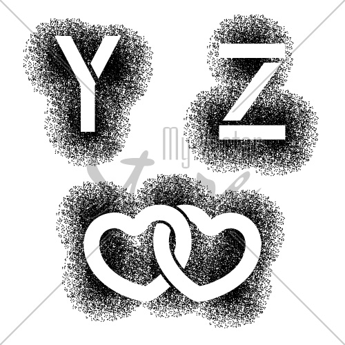 vector stencil angular spray font letters Y Z hearts