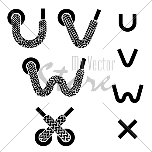 vector shoelace alphabet lower case letters u v w x
