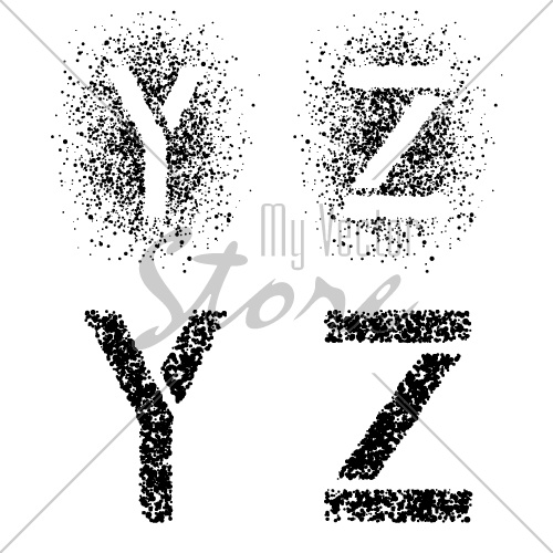 vector stencil angular spray font letters Y Z