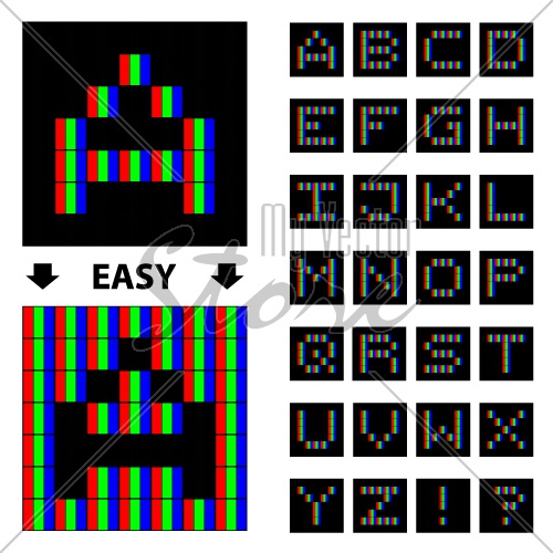 vector RGB pixel font alphabet