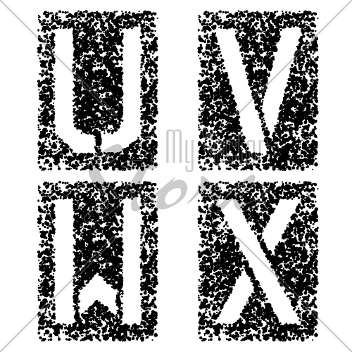 vector stencil angular spray font letters U V W X