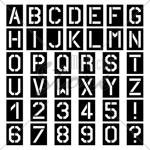 vector stencil square font alphabet number