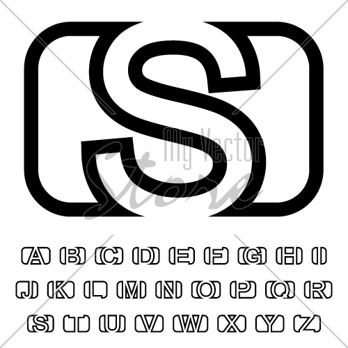 vector rounded square contour font alphabet