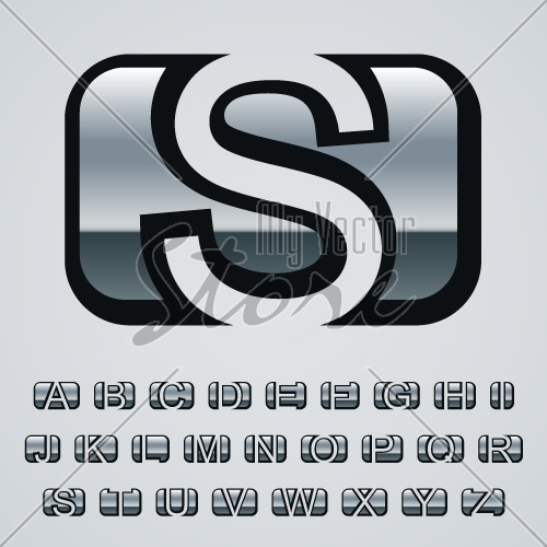 vector rounded square chrome font alphabet