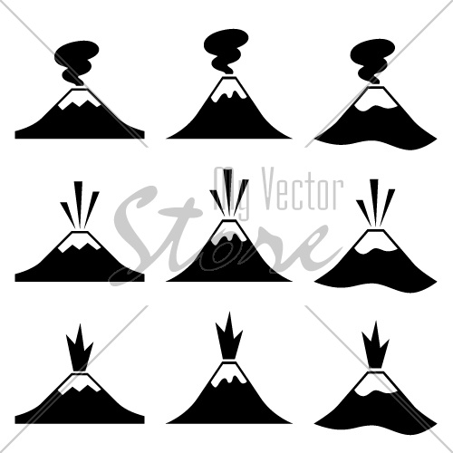 vector active erupting volcano pictograms