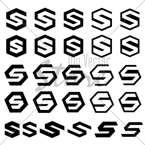 vector letter S hexagon black symbols