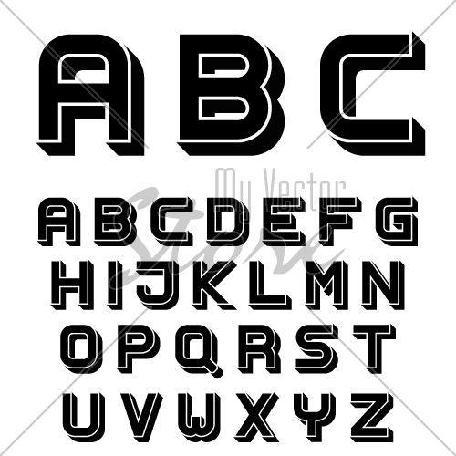 vector 3D black simple font alphabet letters